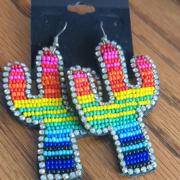 Source Unknown Jewelry - `🌈Colorful Beaded Cactus Earrings